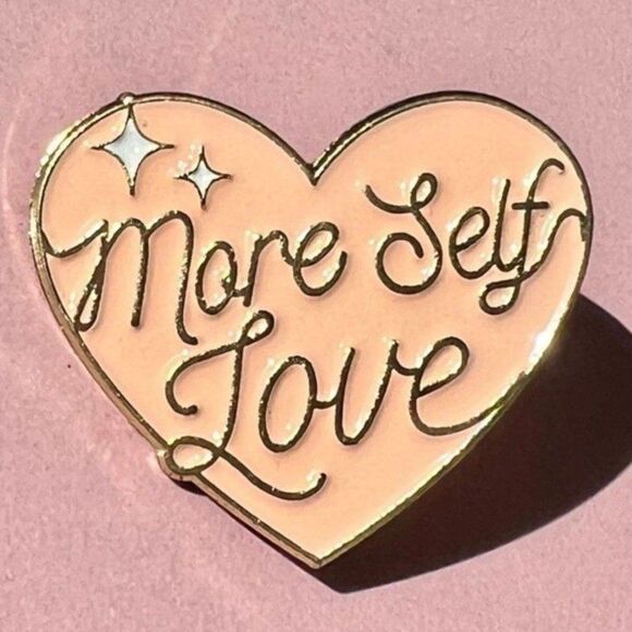 More Self Love Peach Heart Shaped Enamel Pin - Picture 5 of 5